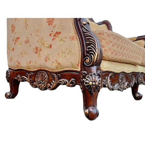 1209 - Large ornate 3 piece suite. Largest sofa 228.