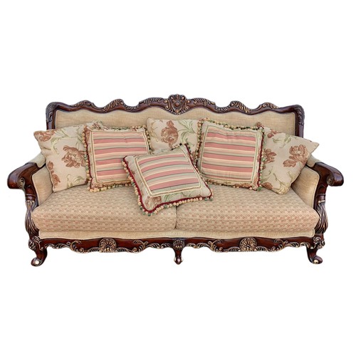 1209 - Large ornate 3 piece suite. Largest sofa 228.