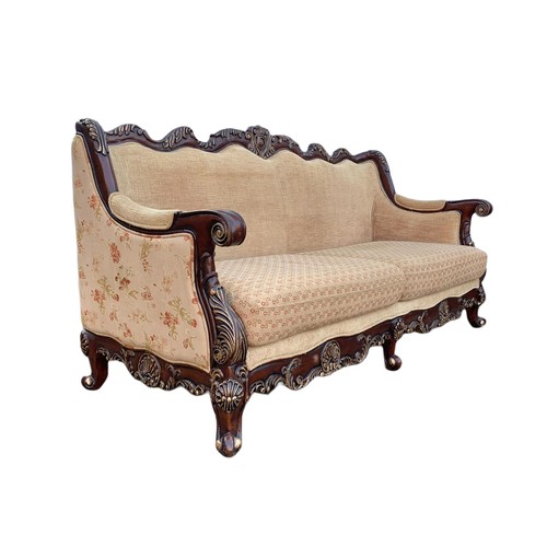 1209 - Large ornate 3 piece suite. Largest sofa 228.