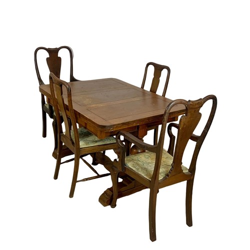 1215 - Vintage oak draw-leaf dining table and chairs