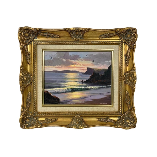 11 - An oil painting of a coastal scene. By William Yeaman. In an ornate gilt frame. Painting measures 25... 