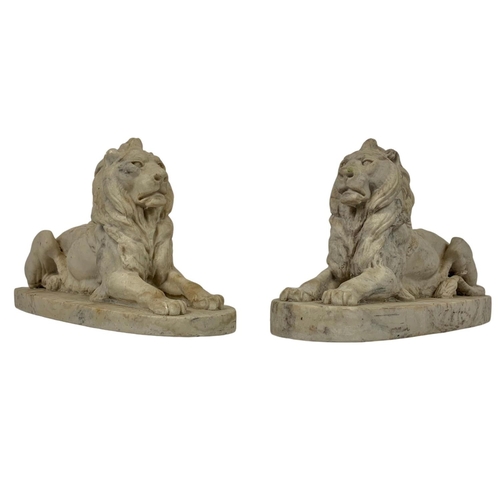 2 - 2 vintage constituted marble lions. Stamped J. P. Danbriere 1887 and louis harvier vienna 1872. 26 x... 