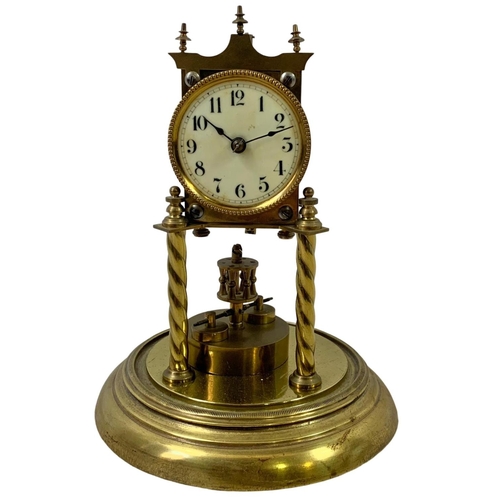 21 - Early 20th century dome top 400 Day brass clock. 31cm