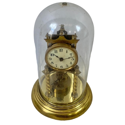 21 - Early 20th century dome top 400 Day brass clock. 31cm