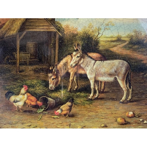 83 - Heavy ornate gilt framed print of a farm scene. 44 x 40cm