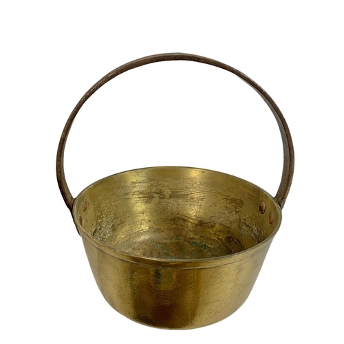 87 - Quantity of 19th century and vintage copper and brassware. Including 2 Victorian brass jelly pans 22... 