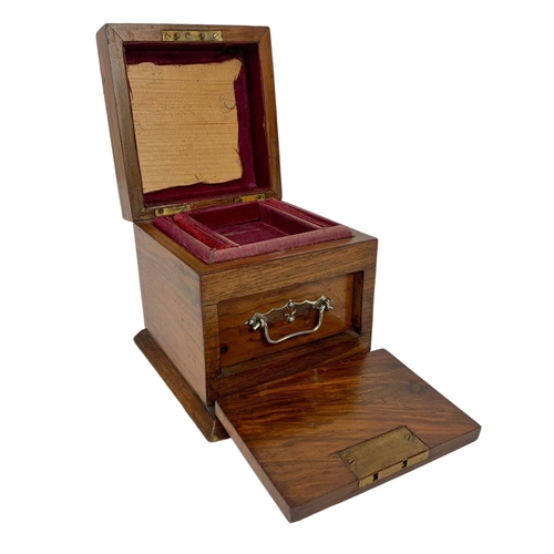 109 - Victorian rosewood jewellery box. 13 x 14 x 13cm