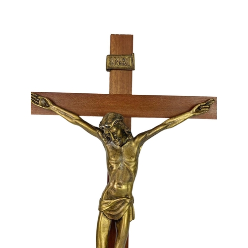 110 - Vintage Italian crucifix with brass Jesus. 48cm