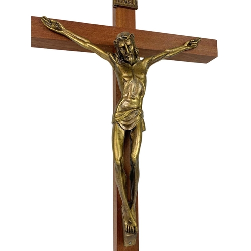 110 - Vintage Italian crucifix with brass Jesus. 48cm