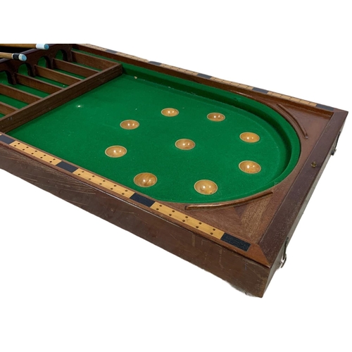 43 - Edwardian bagatelle game by E. J. Riley. Opened 183cm. Closed 91 x 51cm.