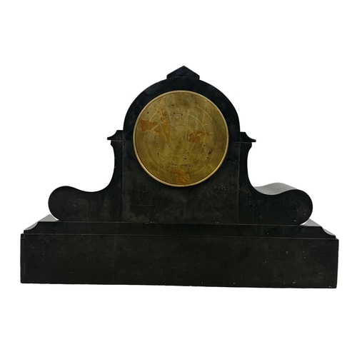 45 - Large Victorian slate mantle clock with hand painted gilt inlay. 49.5 x 16.5 x 34cm.