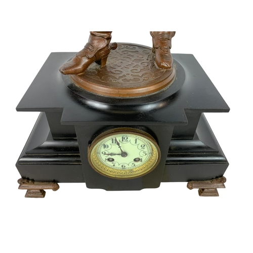 51 - Large 19th century slate and spelter clock. 34 x 73cm.