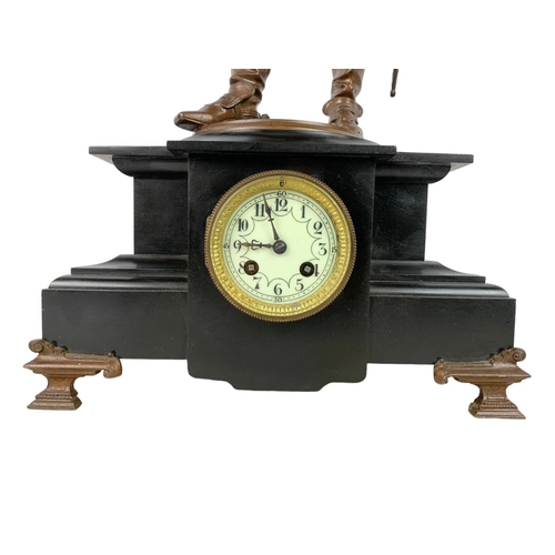 51 - Large 19th century slate and spelter clock. 34 x 73cm.