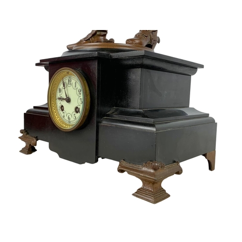 51 - Large 19th century slate and spelter clock. 34 x 73cm.