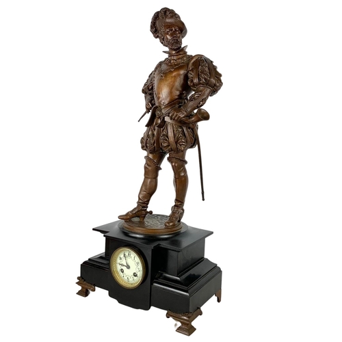 51 - Large 19th century slate and spelter clock. 34 x 73cm.