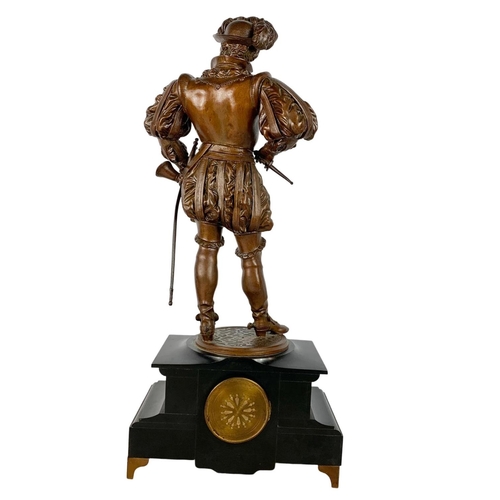 51 - Large 19th century slate and spelter clock. 34 x 73cm.