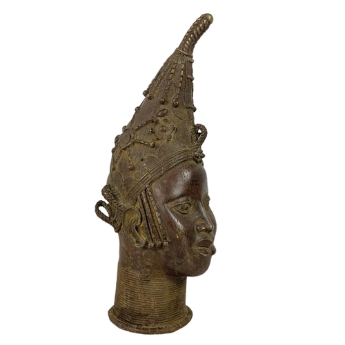 53 - Large early 20th century Benin bronze bust of Queen Iden. Circa 1900. 51cm