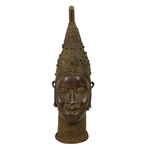 53 - Large early 20th century Benin bronze bust of Queen Iden. Circa 1900. 51cm