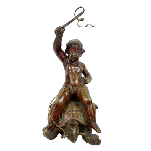 57 - A fine superb quality 19th century French bronze model of a Putti riding a tortoise. Possibly by the... 