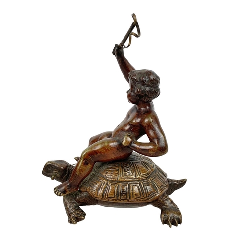 57 - A fine superb quality 19th century French bronze model of a Putti riding a tortoise. Possibly by the... 