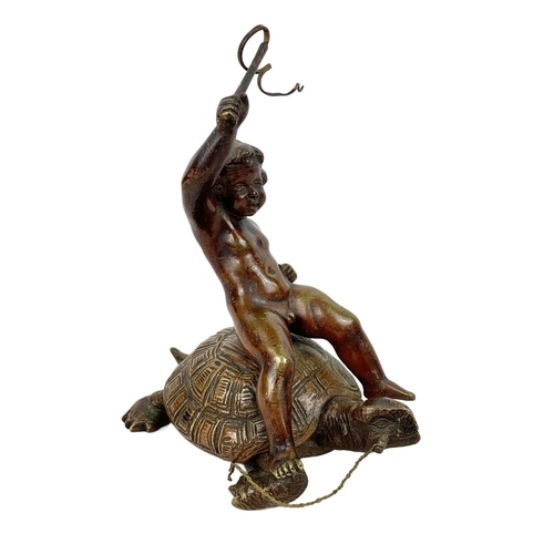 57 - A fine superb quality 19th century French bronze model of a Putti riding a tortoise. Possibly by the... 