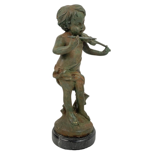 58 - 19th century French cherub cemetery figure on a marble base. 17cm