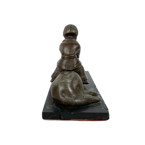 59 - French Art Deco bronze figure on a slate base. 17 x 11cm