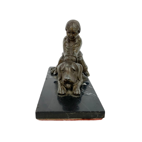 59 - French Art Deco bronze figure on a slate base. 17 x 11cm