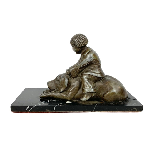 59 - French Art Deco bronze figure on a slate base. 17 x 11cm