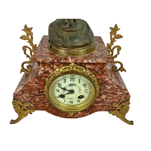 60 - Large 19th century French marble and gilded brass clock set. Clock measures 29 x 51cm. Candlesticks ... 