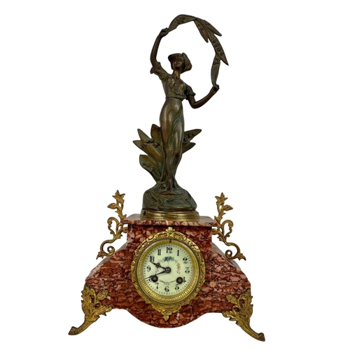 60 - Large 19th century French marble and gilded brass clock set. Clock measures 29 x 51cm. Candlesticks ... 