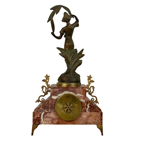 60 - Large 19th century French marble and gilded brass clock set. Clock measures 29 x 51cm. Candlesticks ... 