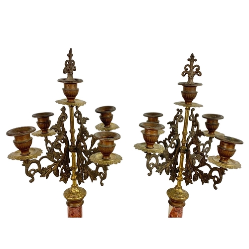 60 - Large 19th century French marble and gilded brass clock set. Clock measures 29 x 51cm. Candlesticks ... 