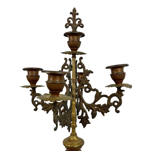 60 - Large 19th century French marble and gilded brass clock set. Clock measures 29 x 51cm. Candlesticks ... 