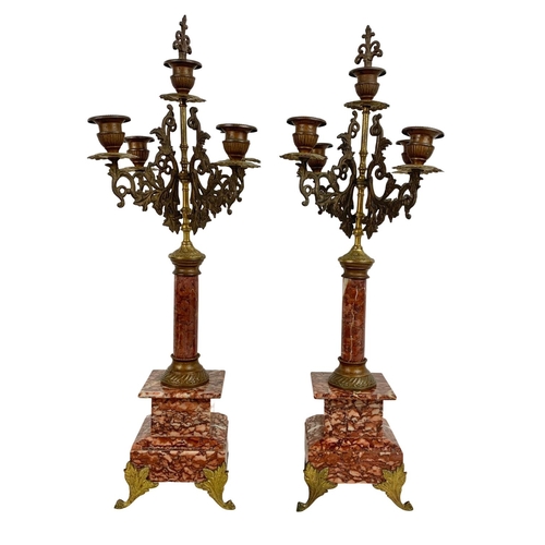 60 - Large 19th century French marble and gilded brass clock set. Clock measures 29 x 51cm. Candlesticks ... 