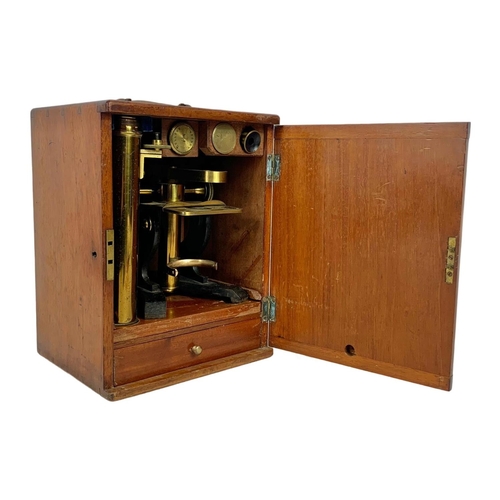 145 - Edwardian microscope in case by T. B. Winter. 19 x 16 x 25cm