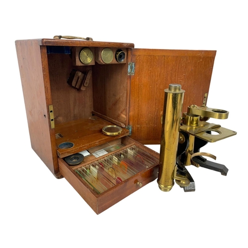 145 - Edwardian microscope in case by T. B. Winter. 19 x 16 x 25cm