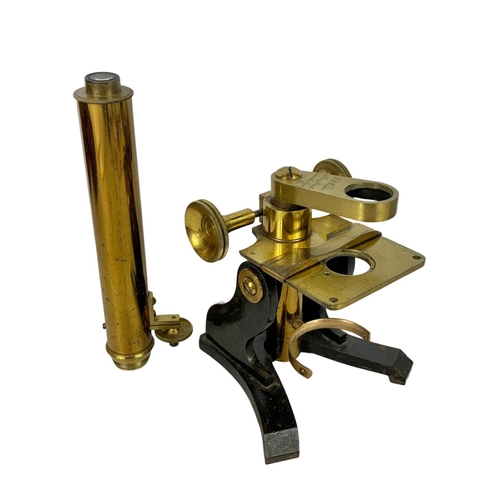 145 - Edwardian microscope in case by T. B. Winter. 19 x 16 x 25cm