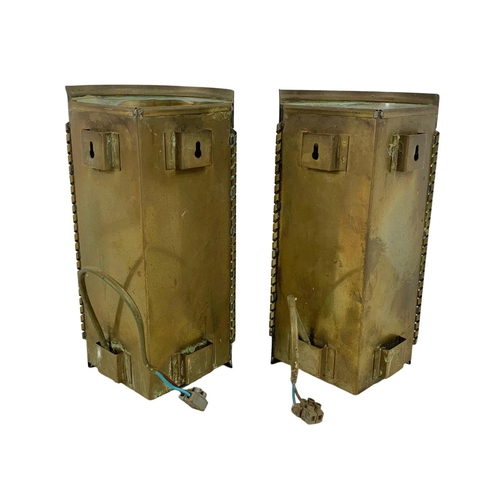 158 - Pair of vintage brass corner electrical lanterns. 25cm