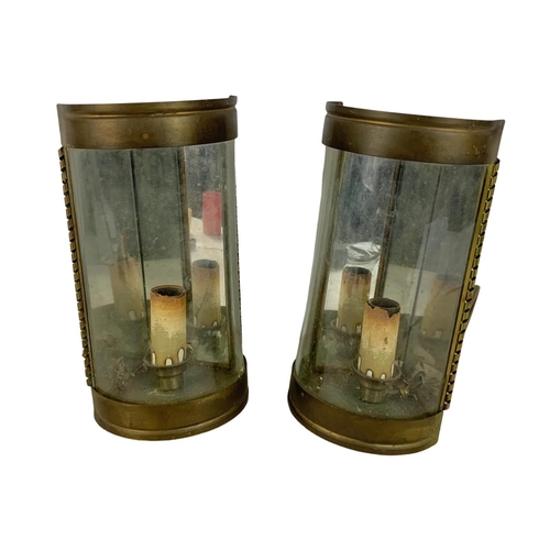 158 - Pair of vintage brass corner electrical lanterns. 25cm