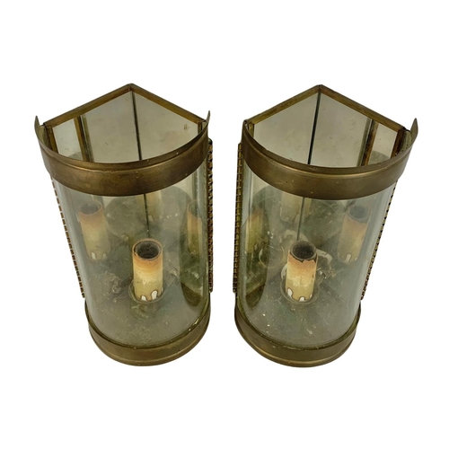 158 - Pair of vintage brass corner electrical lanterns. 25cm