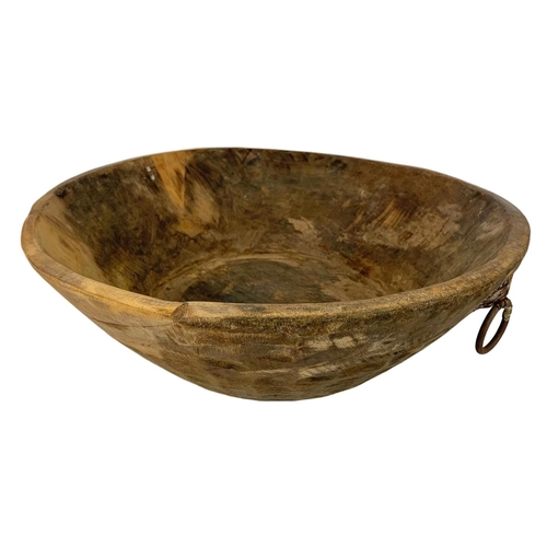 174 - Late 19th century continental wooden bowl. With 2 ring handles. 43cm.