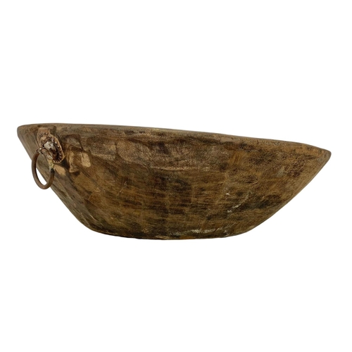 174 - Late 19th century continental wooden bowl. With 2 ring handles. 43cm.