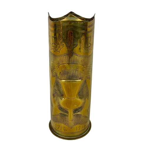 180 - Pair of Trench Art vases. 23cm