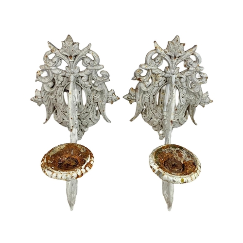 204 - Pair of large early 20th century heavy cast iron wall sconces. Circa 1900/1920. 60cm.