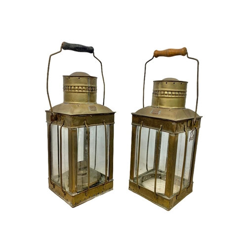 372 - Pair of large early 20th century brass lanterns, Lime House London. 47cm including handle