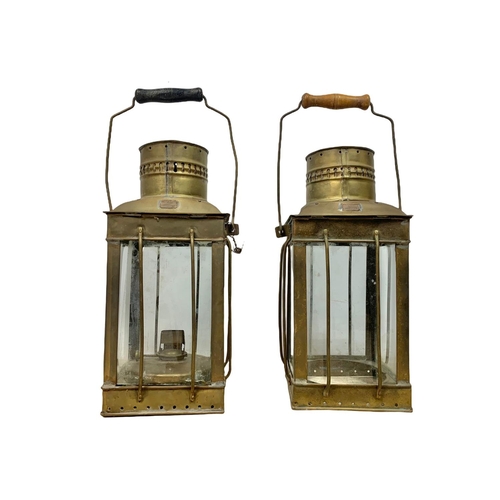 372 - Pair of large early 20th century brass lanterns, Lime House London. 47cm including handle