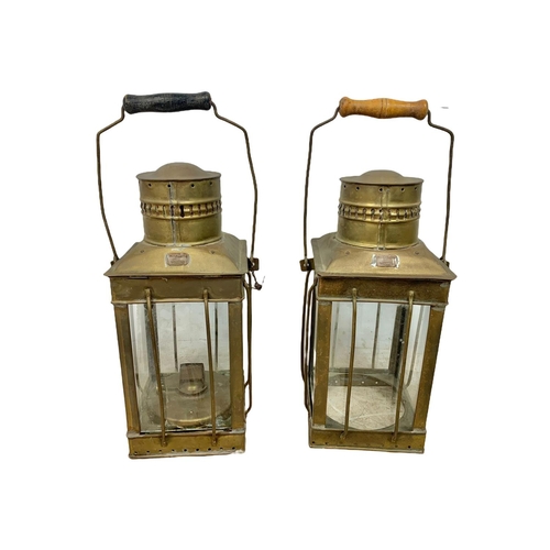 372 - Pair of large early 20th century brass lanterns, Lime House London. 47cm including handle