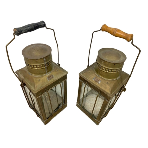 372 - Pair of large early 20th century brass lanterns, Lime House London. 47cm including handle