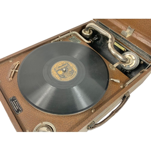 381e - Vintage 1920s Micro-Perophone Gramophone. 34x43x15cm